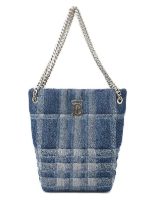 Burberry Lola Logo Plaque Quilted Denim Bucket Bag