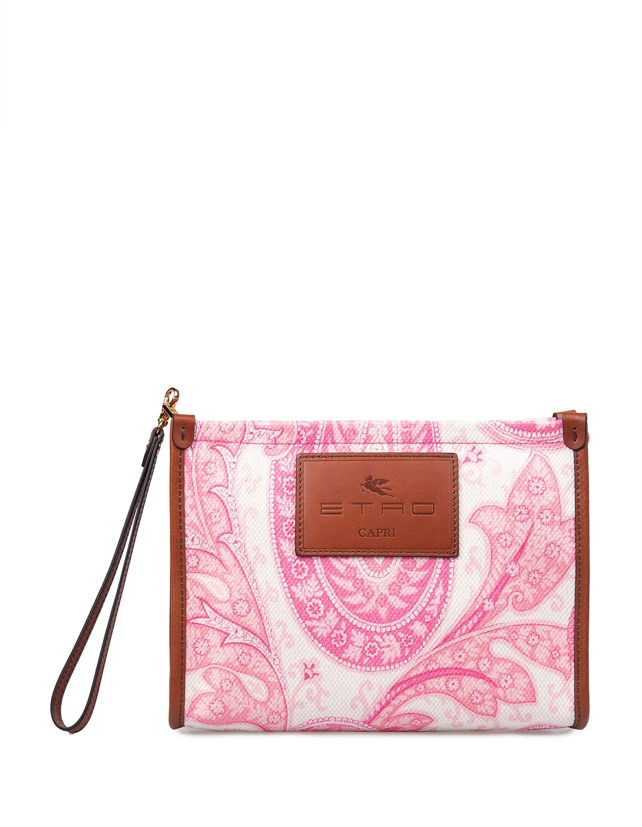 Etro Paisley Printed Logo Patch Clutch Bag