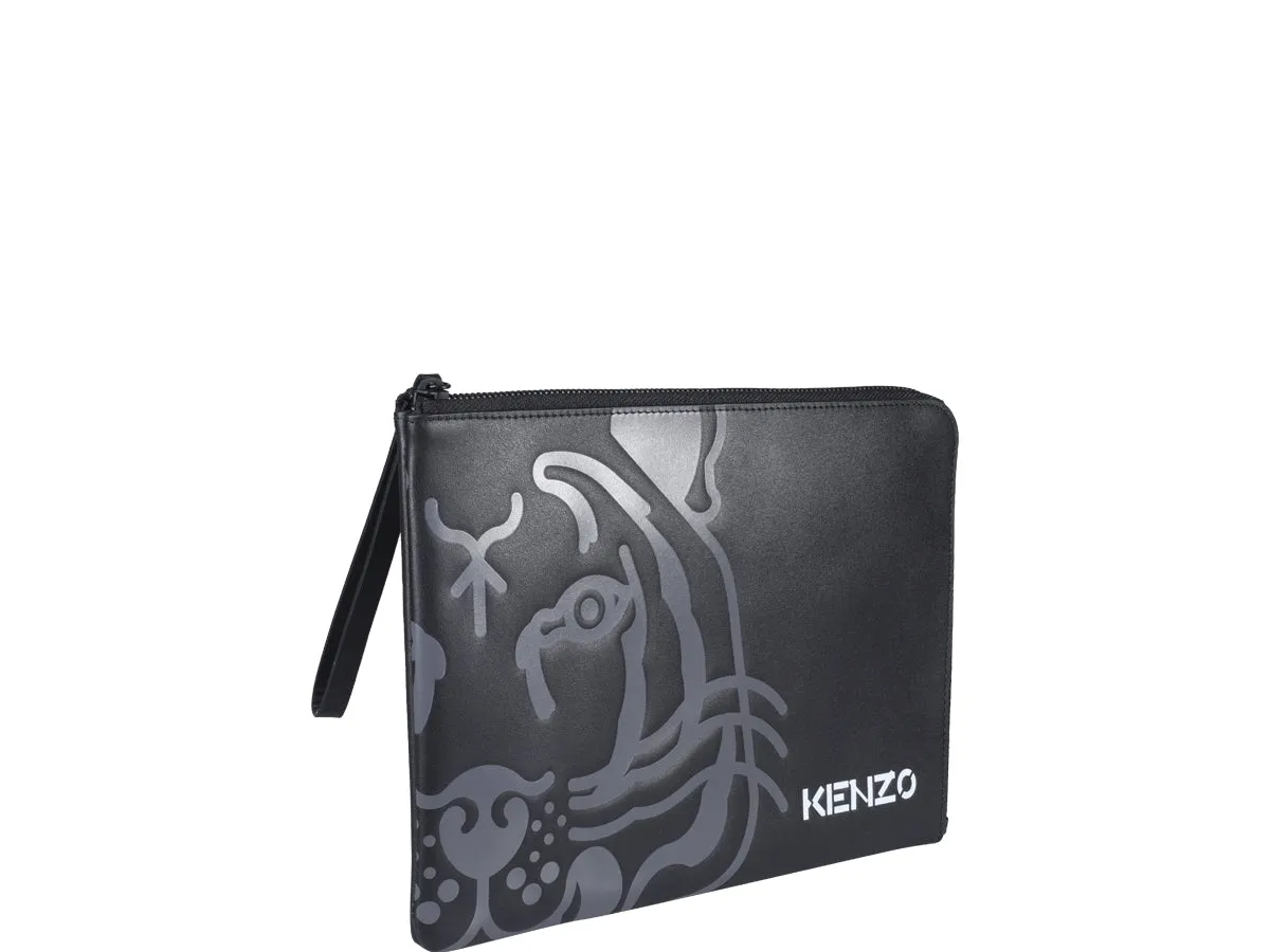 Kenzo Logo Printed Zip-Up Clutch Bag