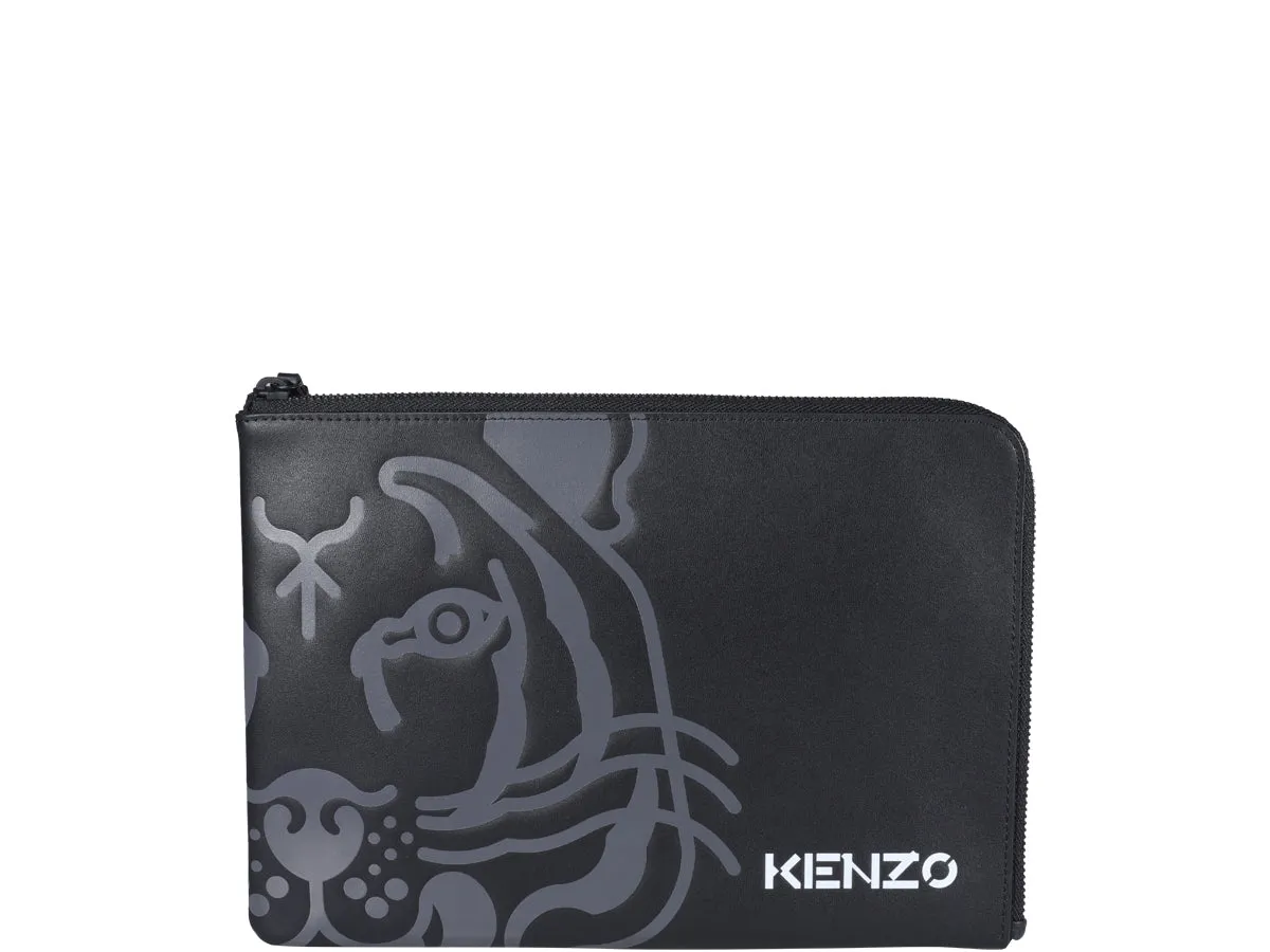 Kenzo Logo Printed Zip-Up Clutch Bag
