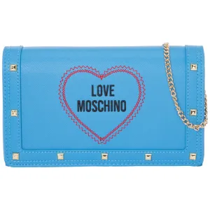 Love Moschino Logo Embroidered Chained Clutch Bag