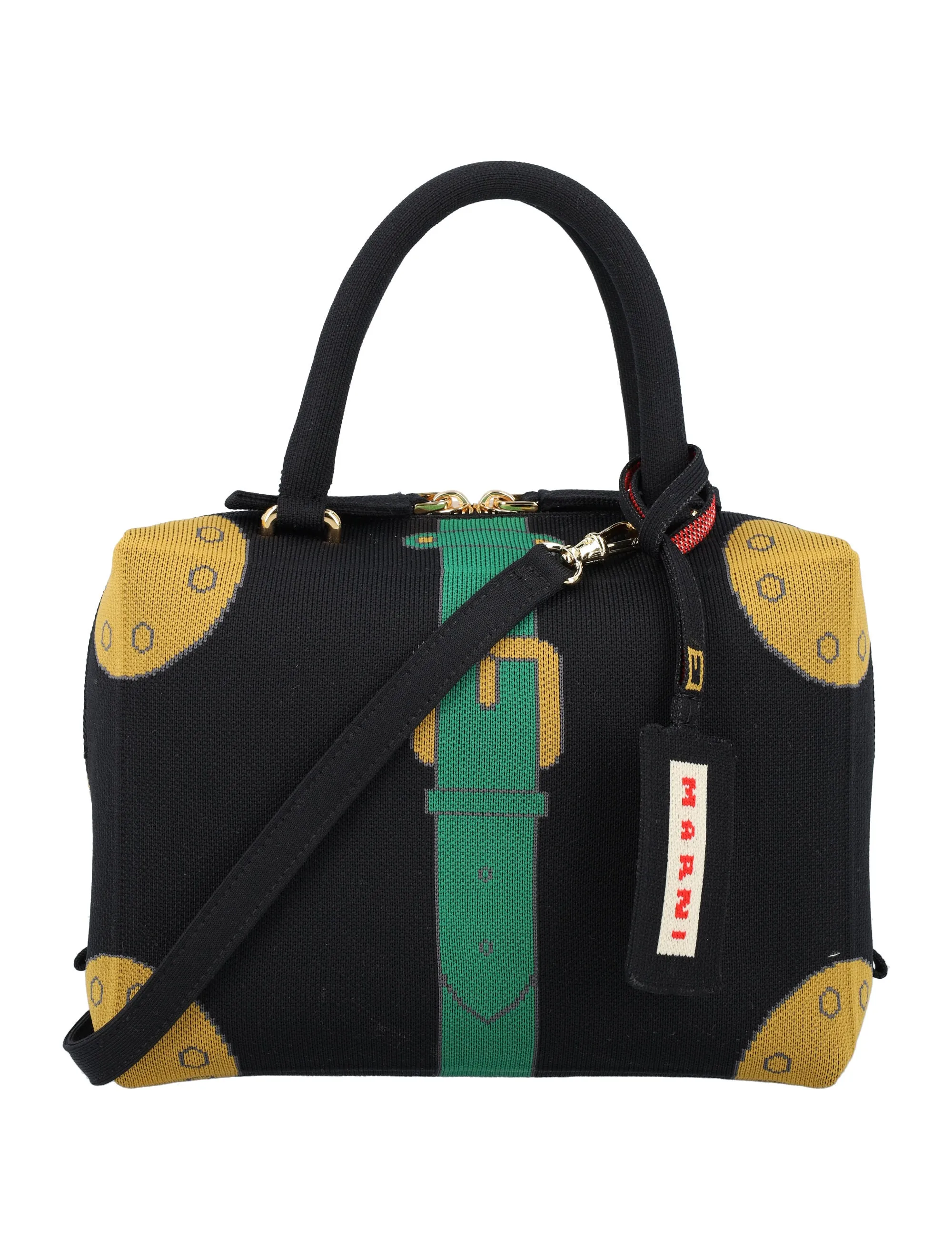 Marni Trompe L'oeil Jacquard Small Cubic Tote Bag