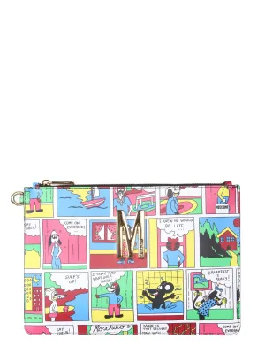 Moschino Comic Print Logo Plaque Clutch Bag