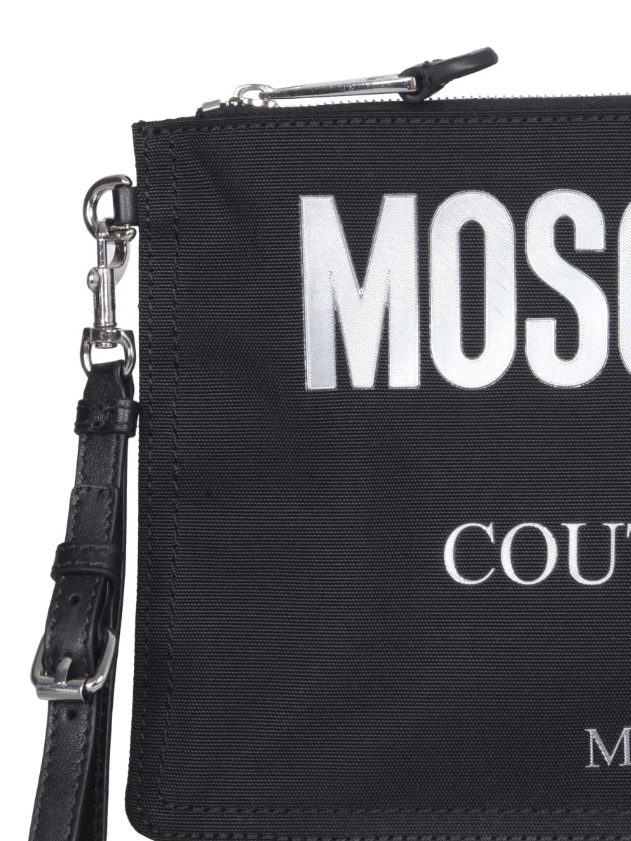 Moschino Couture Logo Printed Zipped Clutch Bag