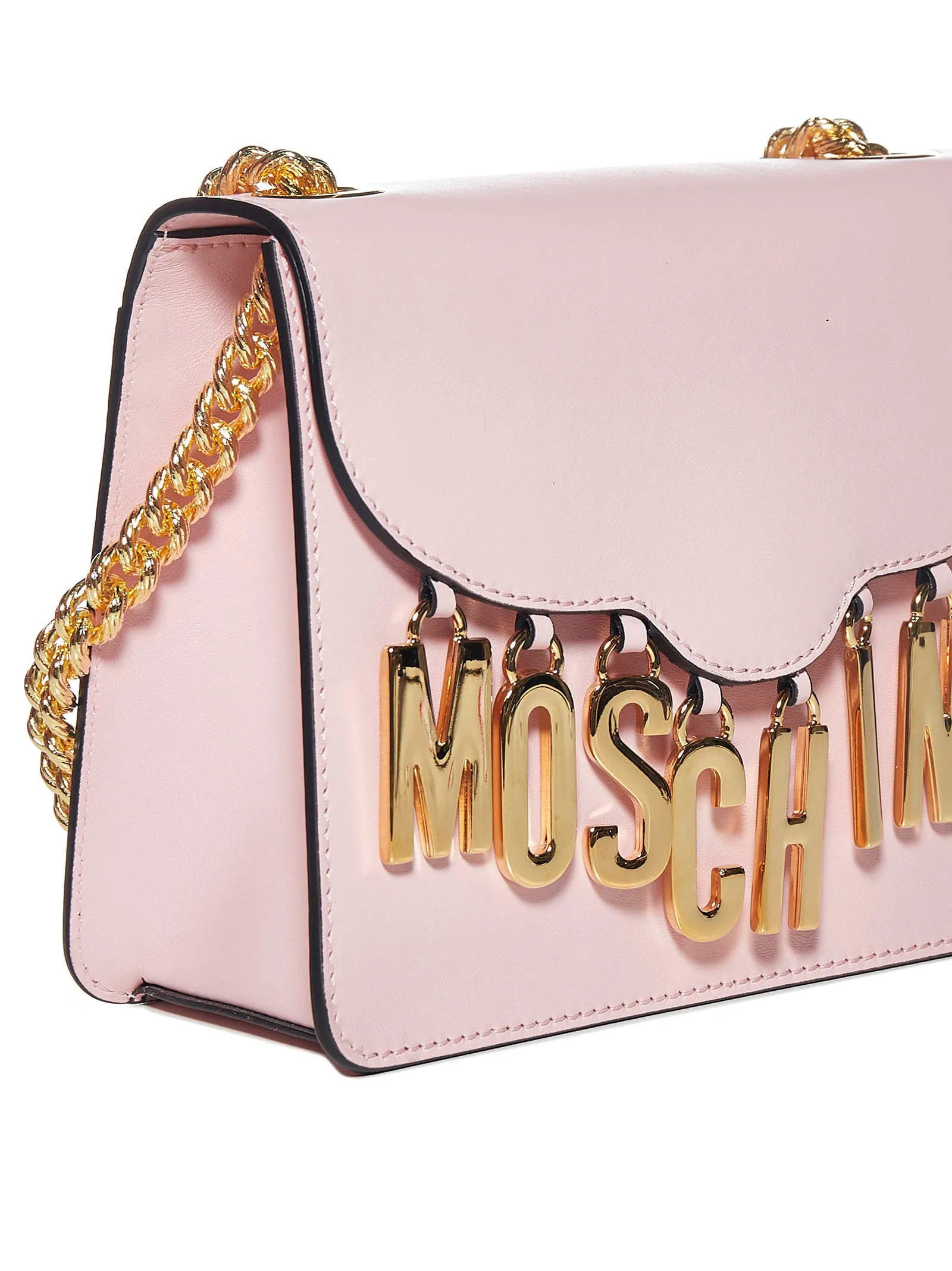 Moschino Logo Lettering Chain Link Shoulder Bag