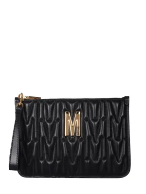 Moschino Quilted Logo Plaque Clutch Bag