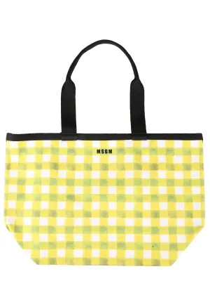 MSGM Check Pattern Logo Printed Tote Bag