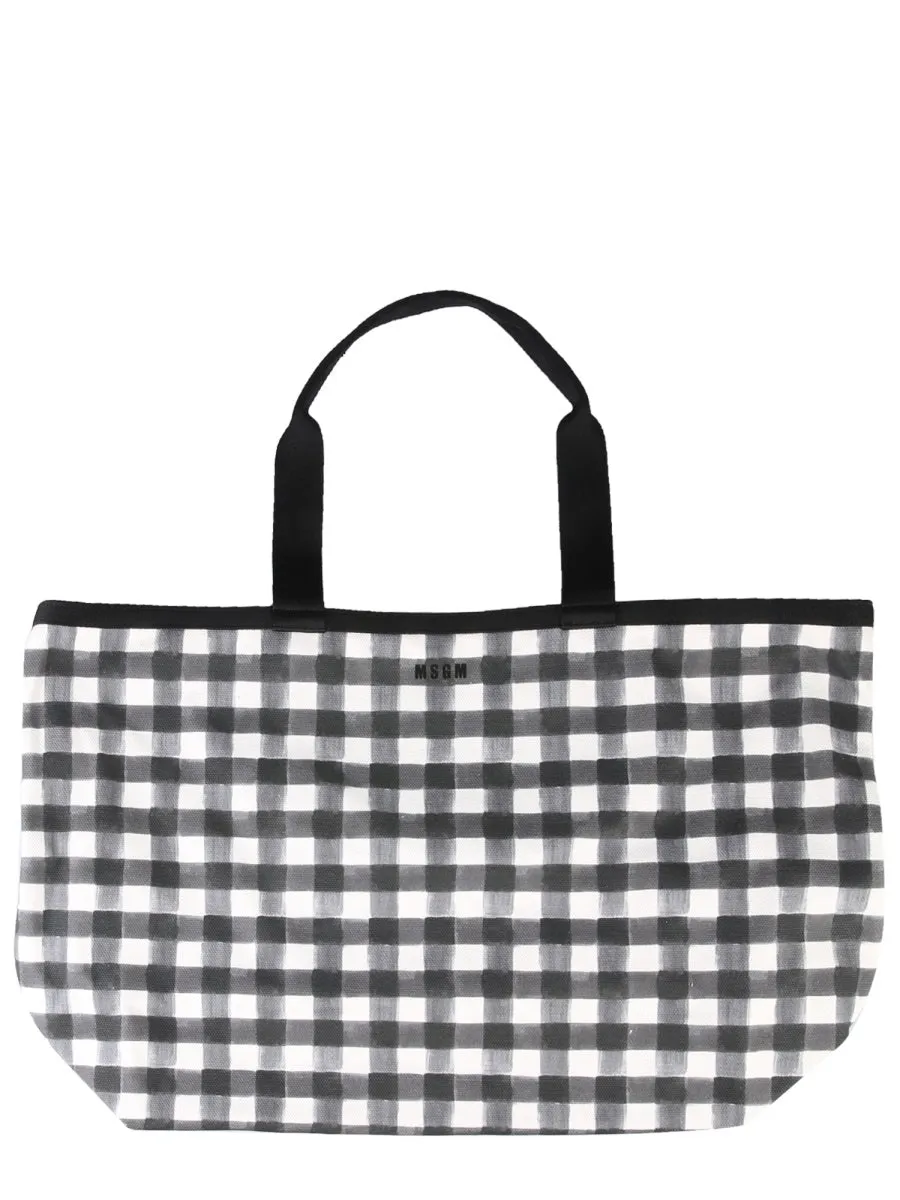 MSGM Check Pattern Logo Printed Tote Bag