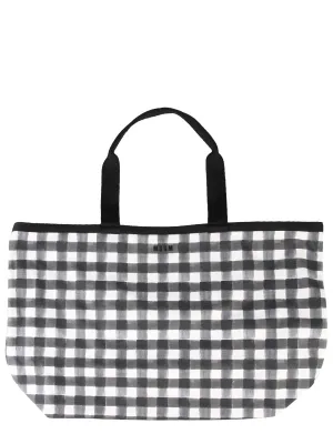 MSGM Check Pattern Logo Printed Tote Bag